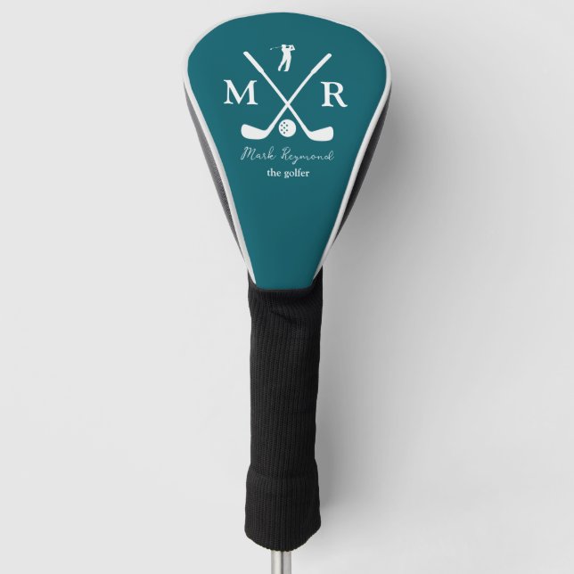 Couvre-club De Golf Golfeur . monogramme golf-player sarcelle-foncé (Devant)