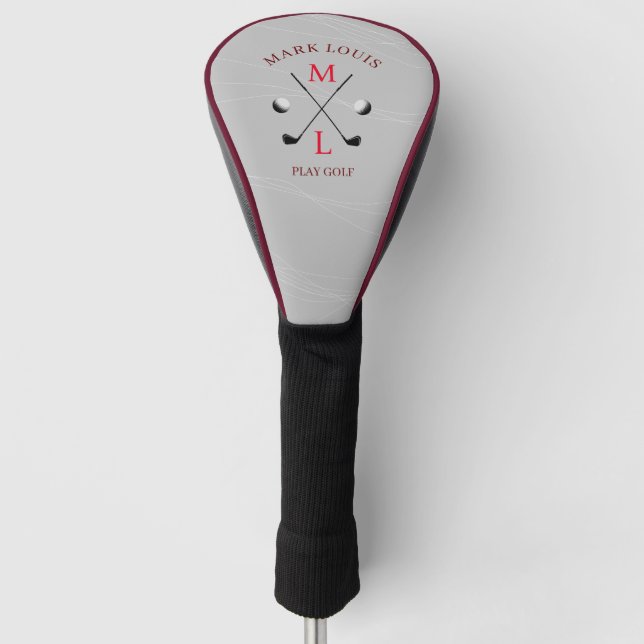 Couvre-club De Golf Golfeur Monogramme Gris Clair (Devant)