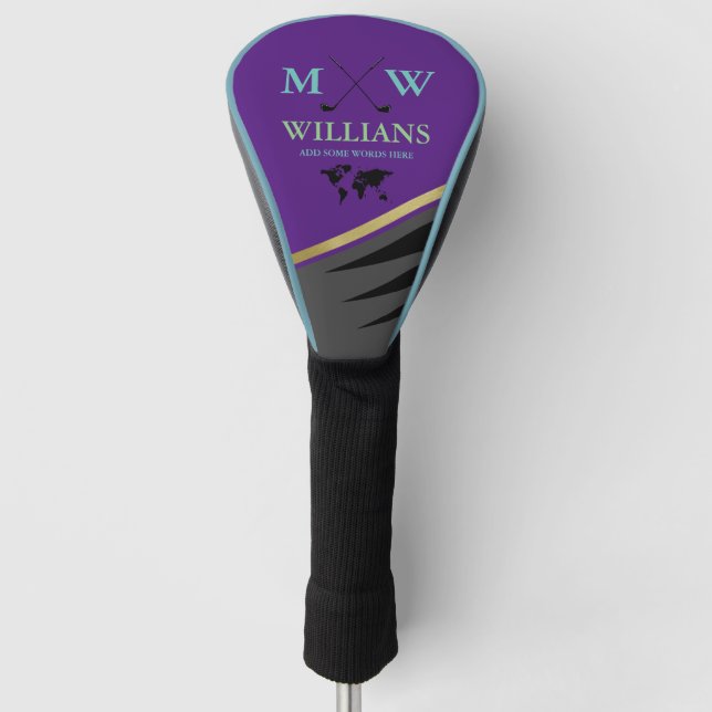 Couvre-club De Golf Golfeur Monogramme (nom & initiales) violet (Devant)