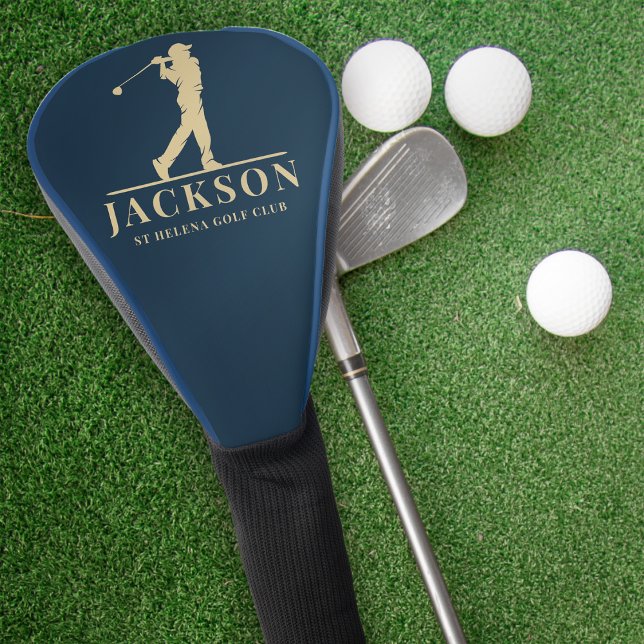 Couvre-club De Golf Golfeur Monogramme Personnalisé Bleu & Or (Créateur téléchargé)