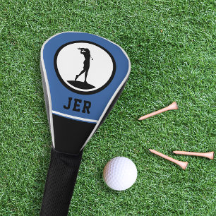 Couvre-club De Golf Golfeuse Monogramme Silhouette Bleu Noir Pour Elle