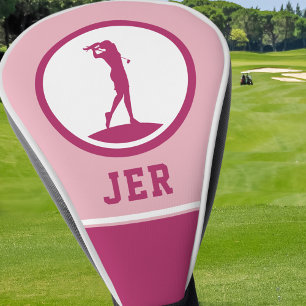 Couvre-club De Golf Golfeuse Monogramme Silhouette Rose Féminin Pour E