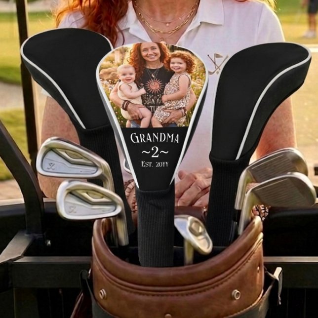 Couvre-club De Golf Grandma Established Custom Name Year Photo Black (Créateur téléchargé)