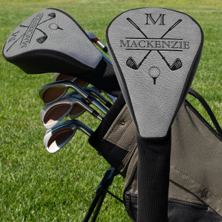 Couvre-club De Golf Gray Monogram Initial Name 