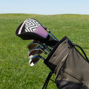Couvre-club De Golf Grey Zigzag, Grey Chevron, Purple, Votre Nom