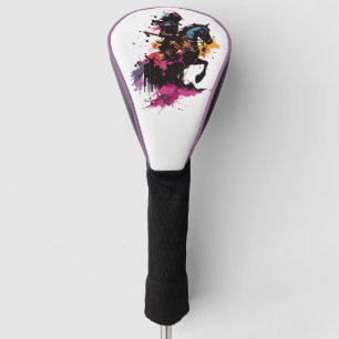 Couvre-club De Golf Guerrier équitation cheval en aquarelle