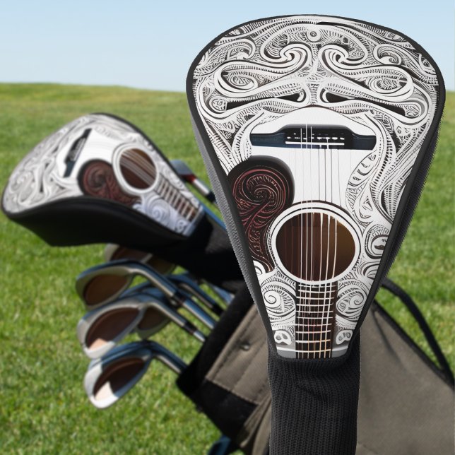 Couvre-club De Golf Guitare acoustique blanche (white acoustic guitar with filigree pattern golf head cover)