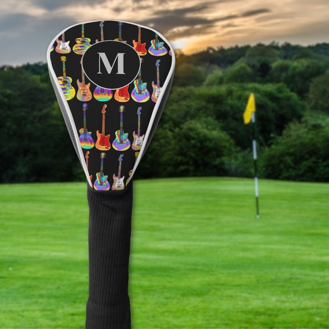 Couvre-club De Golf Guitare personnalisée (Colorful guitar pattern monogram black golf head cover for guitarist musicians )