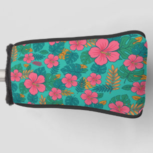Couvre-club De Golf Hibiscus Tropical et Motif Feuille de Palmier