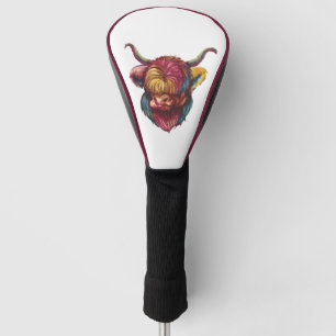 Couvre-club De Golf Highland Cow Funny Rainbow Head Design