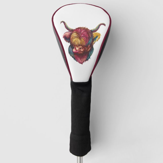 Couvre-club De Golf Highland Cow Funny Rainbow Head Design (Devant)
