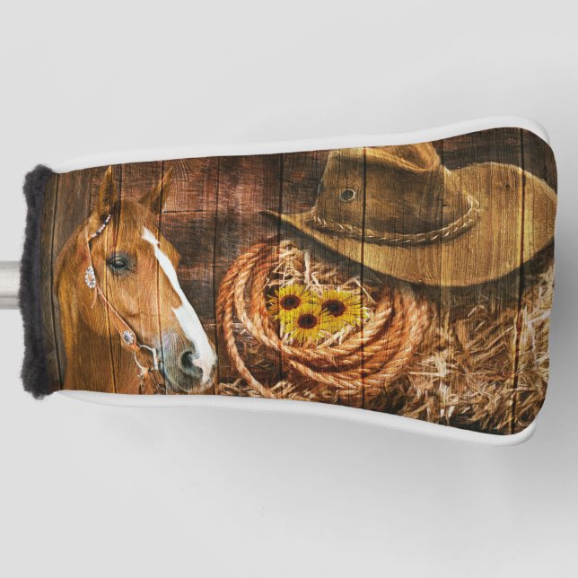Couvre-club De Golf Horse Cowboy Casquette Lasso Sunflower Rustic Barq (Devant)