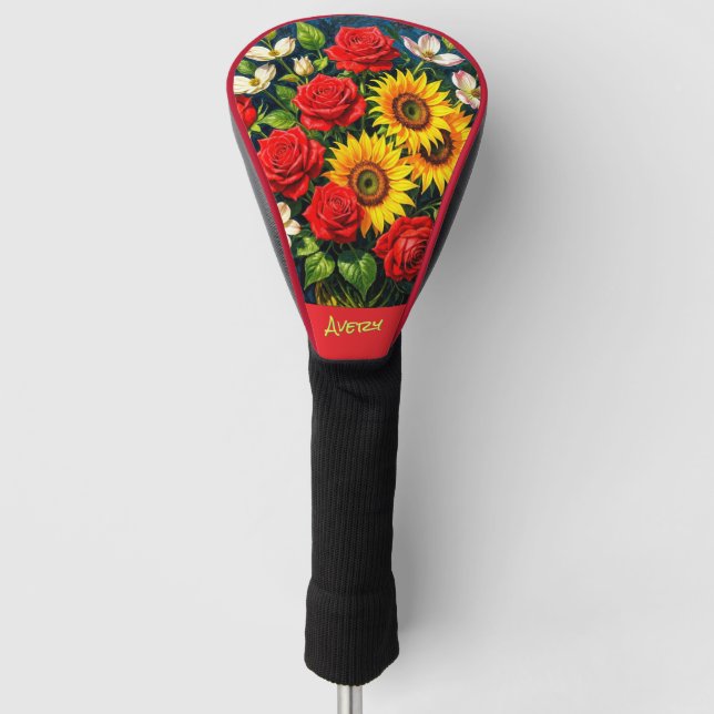 Couvre-club De Golf Housse de tête de driver à floraison florale (Devant)
