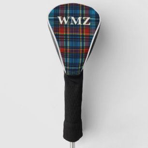 Couvre-club De Golf Housse de tête de golf à carreaux tartan bleu vert