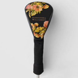 Couvre-club De Golf Housse de tête de golf florale rétro bohème noir p