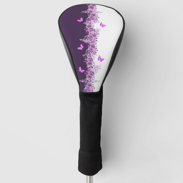 Couvre-club De Golf Housse de tête de golf Papillons botaniques violet (Devant)