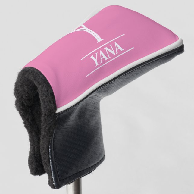 Couvre-club De Golf Housse de tête de putter monogrammée rose (Devant 3/4)