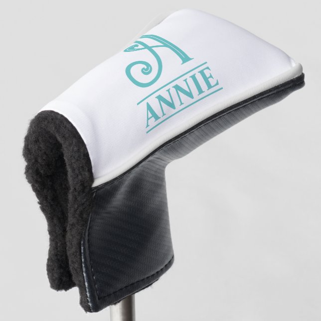 Couvre-club De Golf Housse de tête de putter monogrammée sarcelle (Devant 3/4)