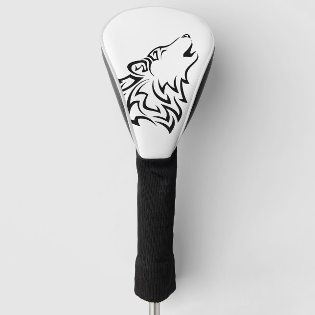 Couvre-club De Golf Howling Wolf Tribal | Noir et blanc (Devant)