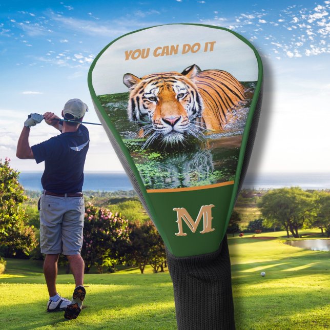 Couvre-club De Golf Humour Votre Message Tigre Monogramme Initiale (Créateur téléchargé)
