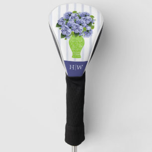 Couvre-club De Golf Hydrangea Bleu Vase Floral Monogramme Côtière