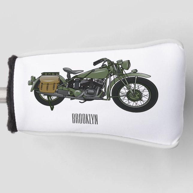 Couvre-club De Golf Illustration d'une moto de croiseur militaire (Devant)