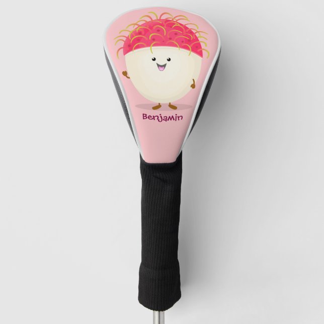 Couvre-club De Golf Illustration mignon du ramboutan rose (Devant)