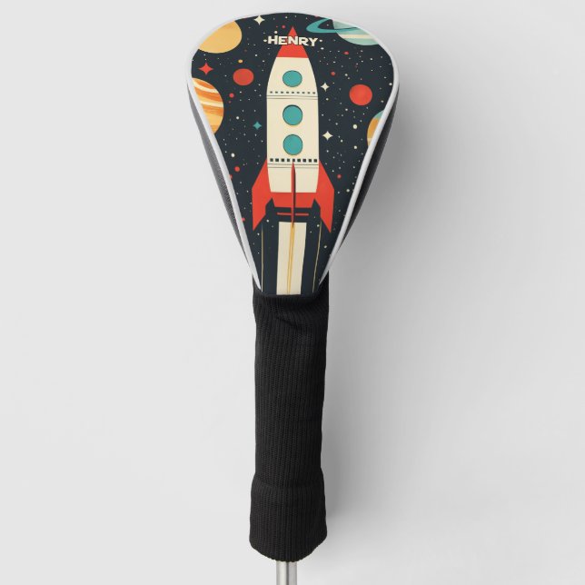 Couvre-club De Golf Illustration Retro Space Rocket (Devant)