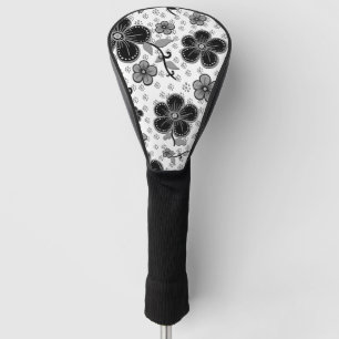 Couvre-club De Golf Impression florale noir et blanc