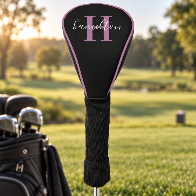 Couvre-club De Golf Initiale de nom de monogramme violet élégant (Créateur téléchargé)