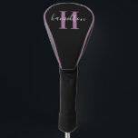 Couvre-club De Golf Initiale de nom en monogramme violet élégant<br><div class="desc">Le violet riche et le blanc font une déclaration saisissante sur cette housse de tête de golf personnalisée. Une initiale de monogramme serif violet audacieuse et un nom en écriture calligraphique blanche élégante se détachent sur fond noir avec une garniture violette coordonnée. Tout le texte est entièrement modifiable pour personnaliser...</div>