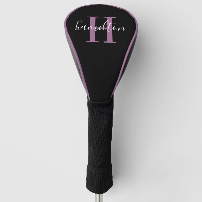 Couvre-club De Golf Initiale de nom en monogramme violet élégant (Devant)