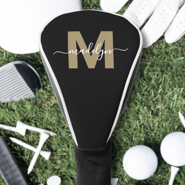 Couvre-club De Golf Initiale de nom personnalisée en or monogramme (Personalized Gold Initial Name Monogram Golf Head Cover)