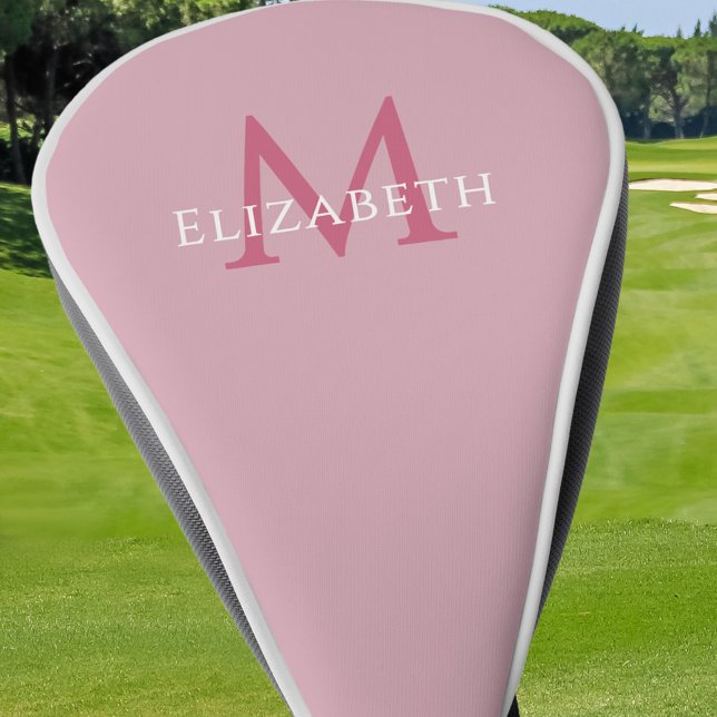 Couvre-club De Golf Initiale du nom de monogramme personnalisé rose (Personalized Monogram Name Initial Pink Golf Head Cover)