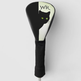 Couvre-club De Golf Initiales blanches de chat noir