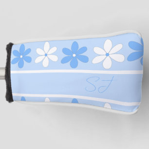 COUVRE-CLUB DE GOLF INITIALES DE FLEURS DE MOTIFS FLEURIS BLANC BLEU