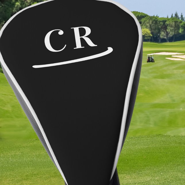 Couvre-club De Golf Initiales de monogramme de golfeur personnalisé mo (Custom Golfer Monogram Initials Modern Black White Golf Head Cover)