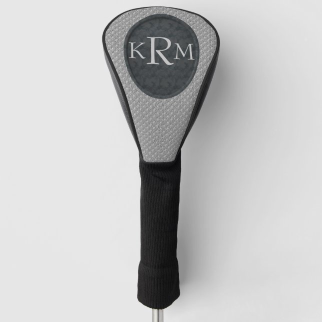 Couvre-club De Golf Initiales de monogramme floral noir élégant  (Devant)