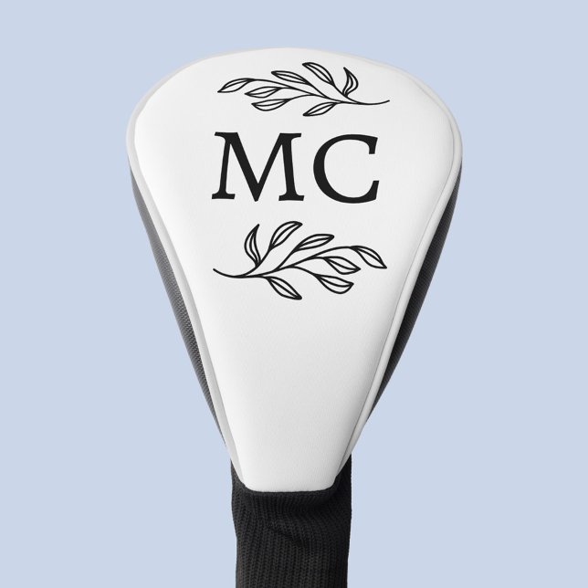 Couvre-club De Golf Initiales de monogramme personnalisées Feuille bot (Personalized monogram initial botanical leaf art minimalist golf head cover)