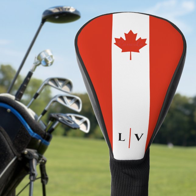Couvre-club De Golf Initiales du drapeau canadien rouge et blanc Canad (canada canadian flag maple leaf monogram initials golf head cover)