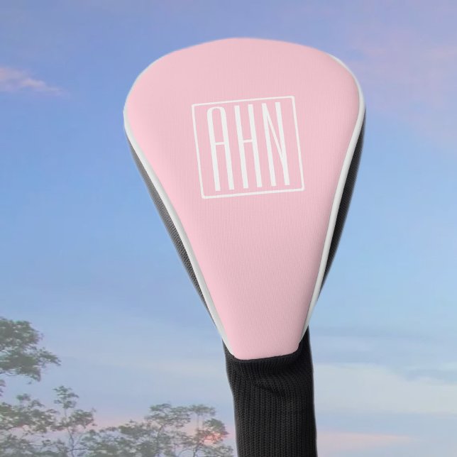 Couvre-club De Golf Initiales Monogramme | Blanc Sur Rose Clair (Créateur téléchargé)