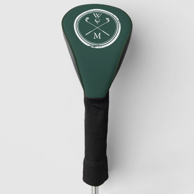 Couvre-club De Golf Initiales Monogramme Moderne Vert Émeraude (Devant)