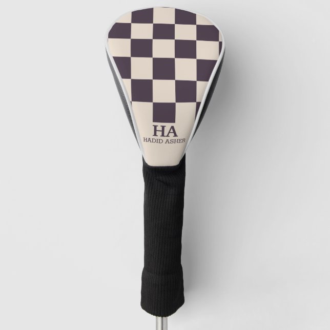 Couvre-club De Golf Initiales monogrammes esthétiques À damiers rétro (Devant)