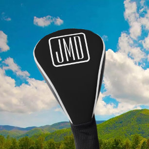 Couvre-club De Golf Initiales monogrammes modernes Noir & Blanc