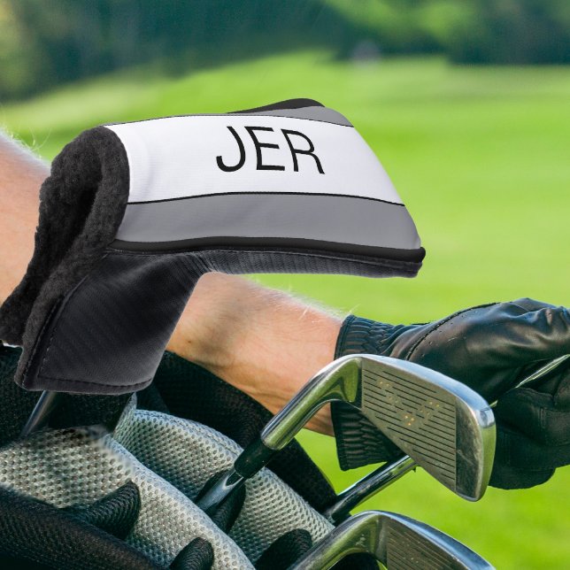 Couvre-club De Golf Initiales personnalisées Monogramme Gris Noir Putt (Personalized Initials Monogram Gray Black Putter Golf Head Cover)