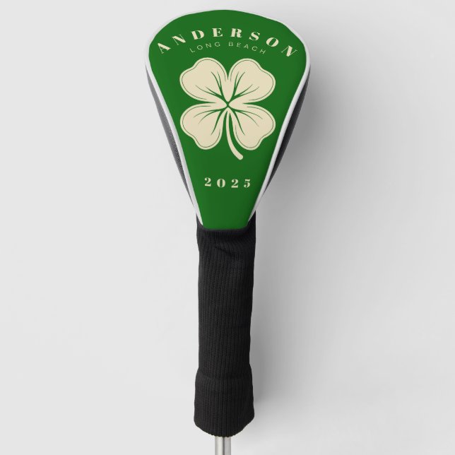 Couvre-club De Golf Irlandais Lucky Four Leaf Clover avec le nom vert (Devant)