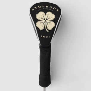 Couvre-club De Golf Irlandais Lucky Four Leaf Clover avec nom noir