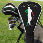 Couvre-club De Golf Italie Viva l'Italia Drapeau italien Nom du golfer<br><div class="desc">Housse de tête de golf en Italie avec silhouette de golfeur aux couleurs du drapeau italien rouge,  blanc et vert. Arrière - plan noir avec texte de nom personnalisable. Un cadeau parfait pour les golfeurs italiens. Viva l'Italia !</div>