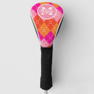 Couvre-club De Golf Jacquard de golf rose et orange Preppy Personnalis
