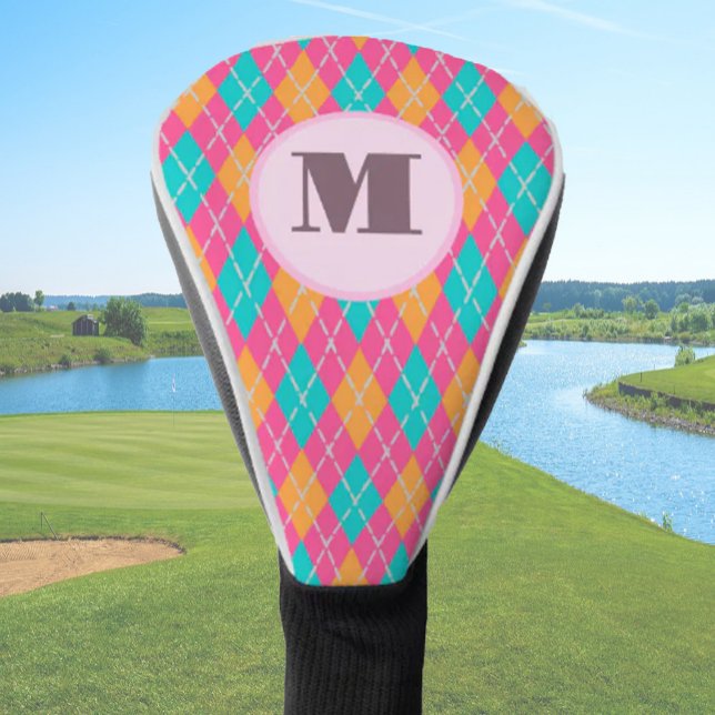Couvre-club De Golf Jacquard de preppy rose vif personnalisé monogramm (Créateur téléchargé)